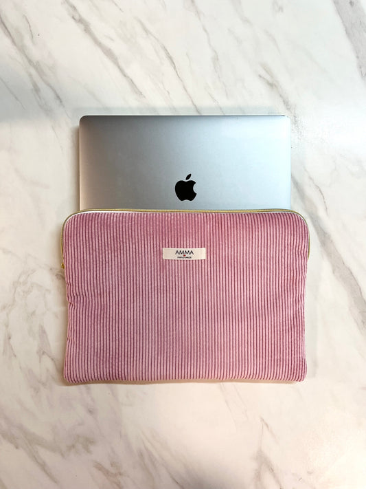 Housse Ordinateur Velours Côtelé - Rose Seventies