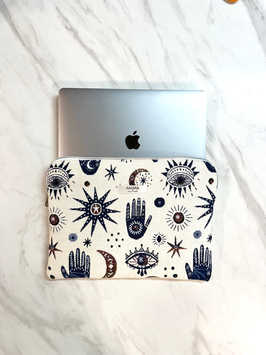 Housse ordinateur tissu jacquard - Arty Blue Karma