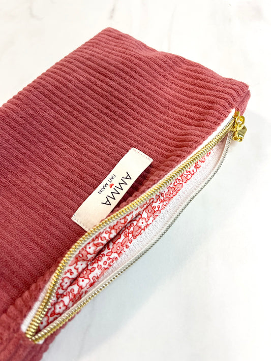 Mini Pochette Velours Côtelé Rose Framboise