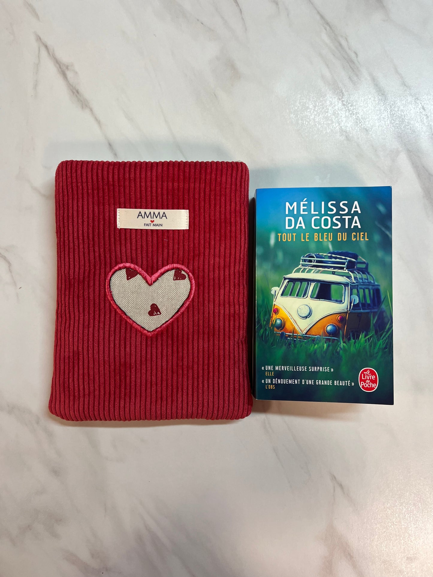 Housse de livre velours côtelé Rouge Valentin