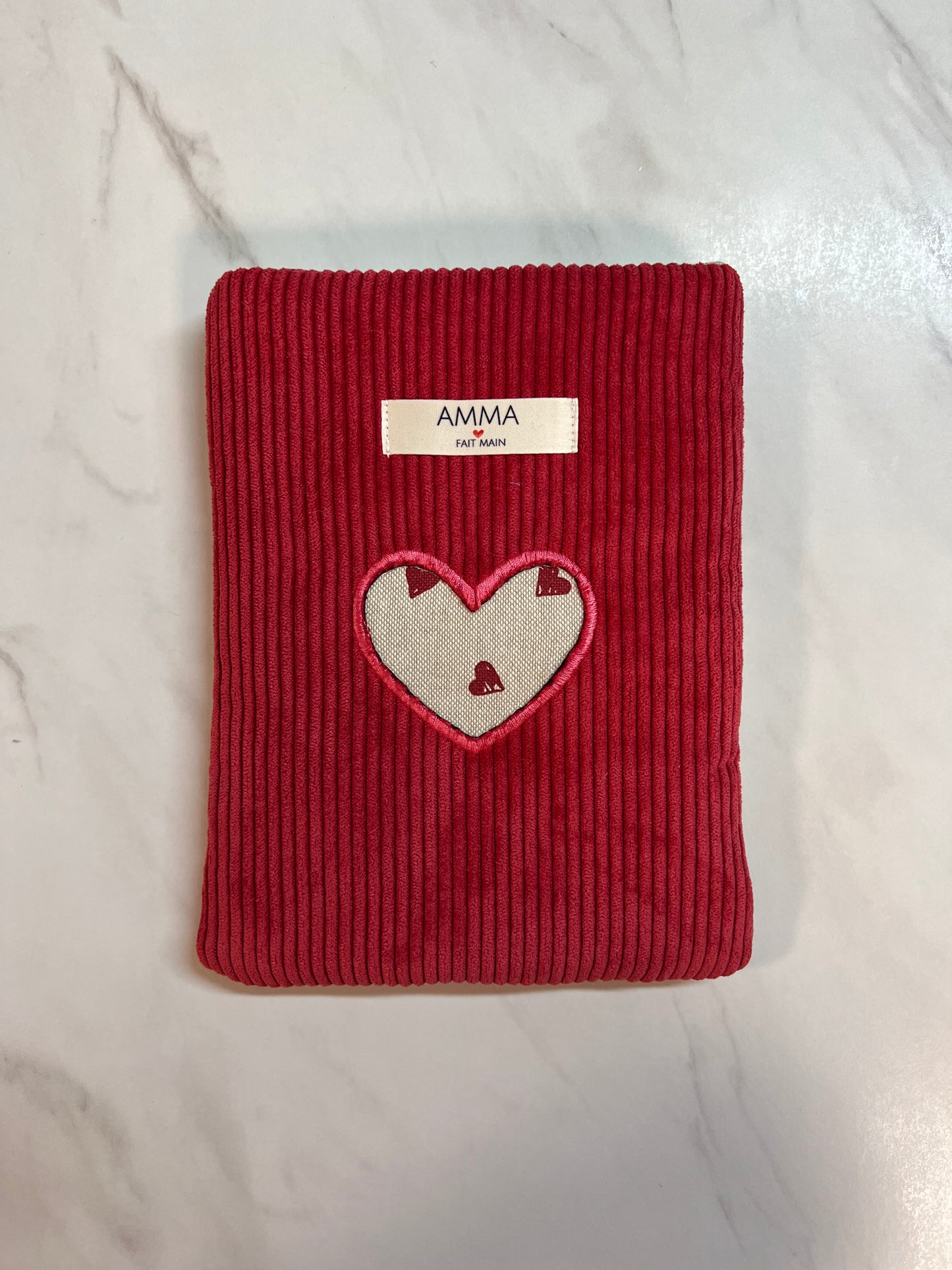 Housse de livre velours côtelé Rouge Valentin