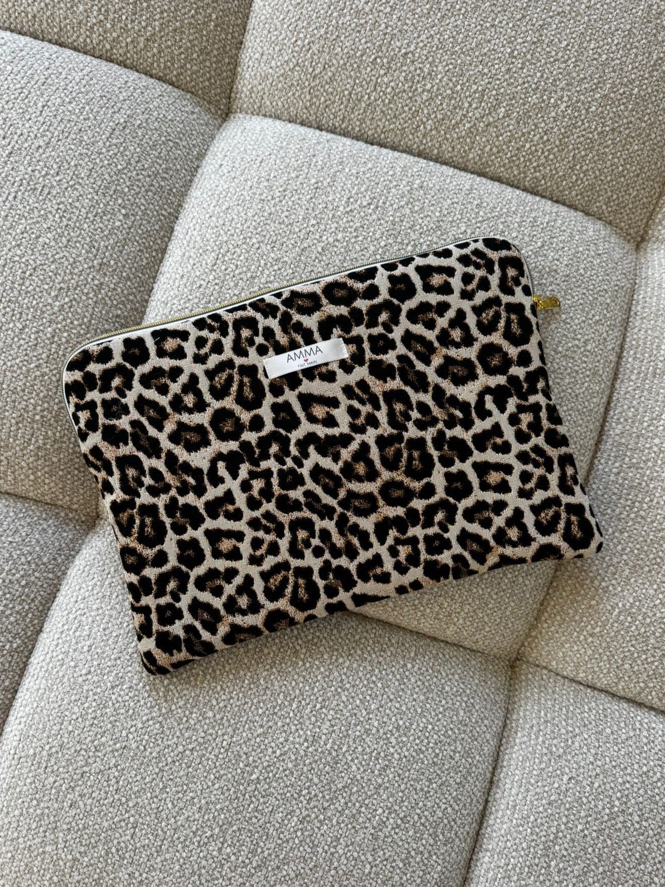 Housse ordinateur tissu jacquard - Léopard