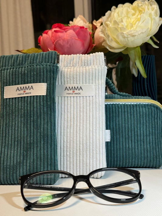 Cream corduroy glasses case