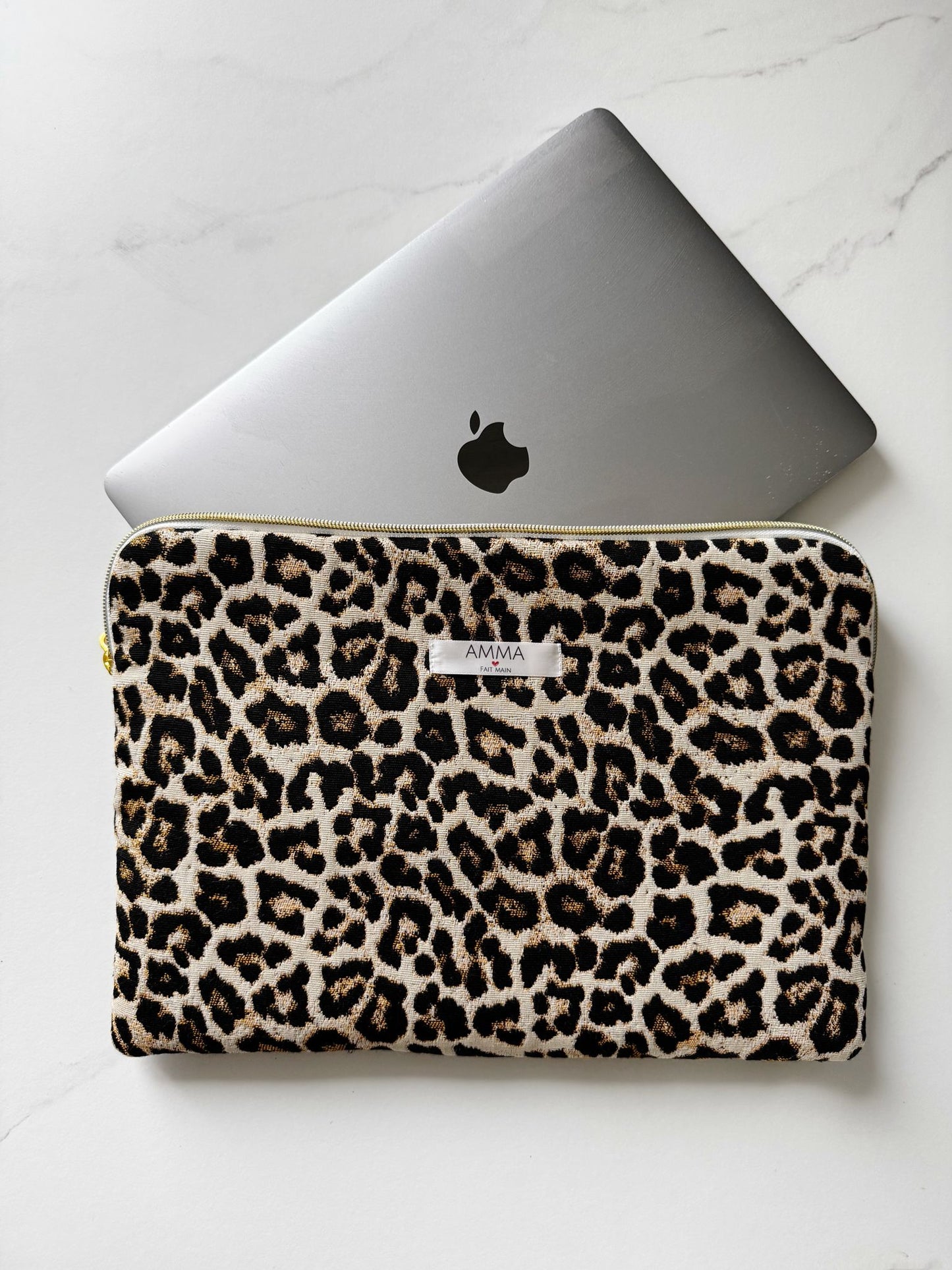 Housse ordinateur tissu jacquard - Léopard