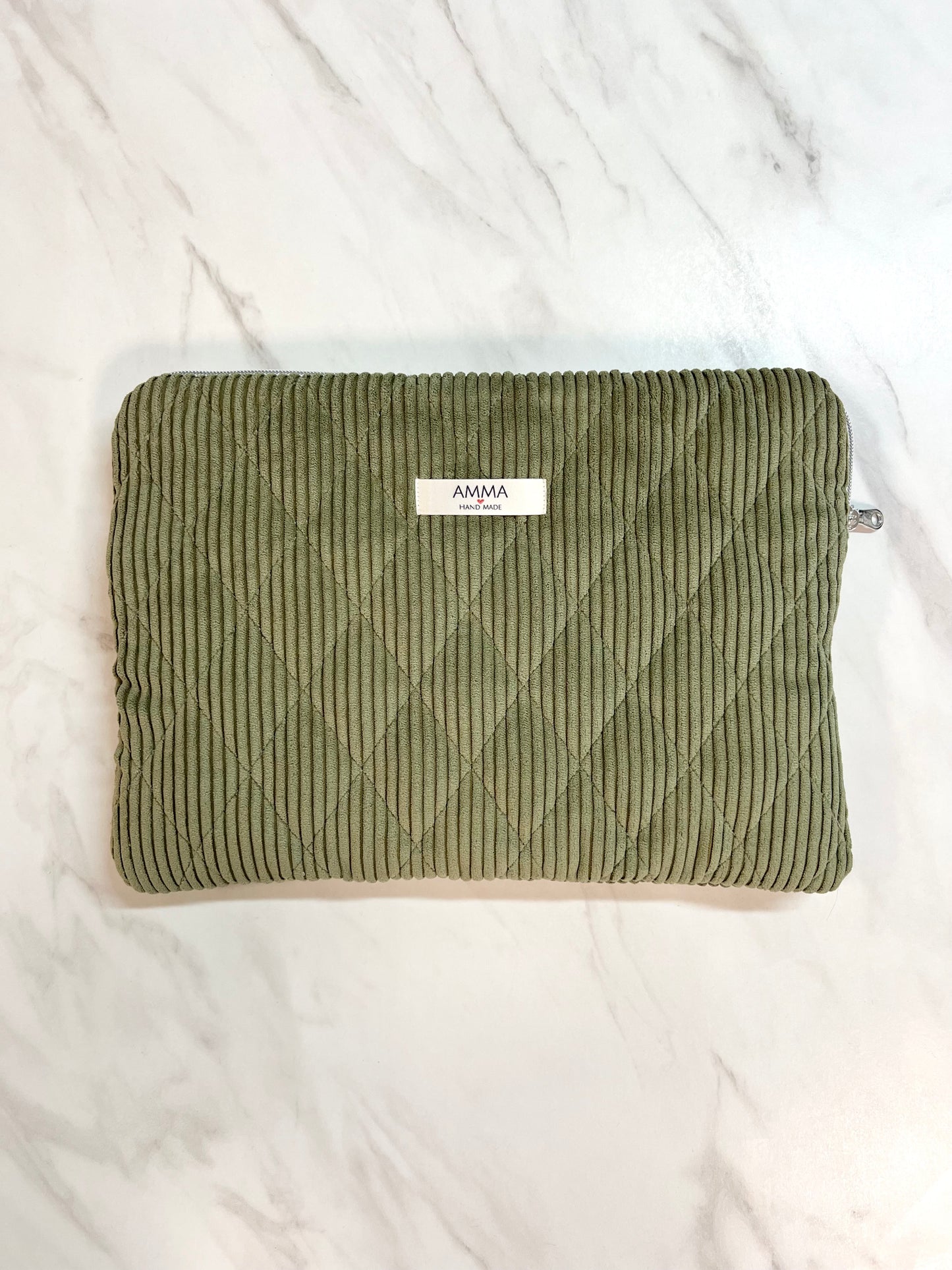 Quilted Corduroy Computer Sleeve - Olive Green