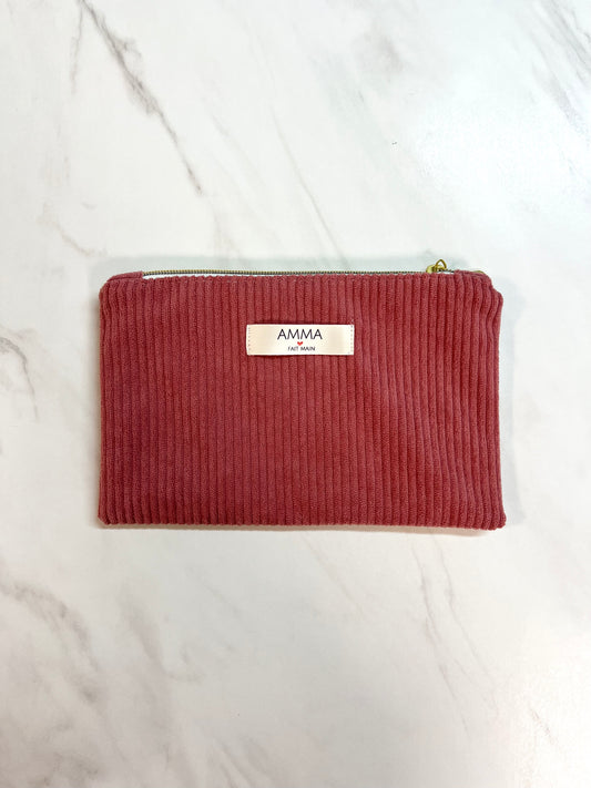 Mini Pochette Velours Côtelé Rose Framboise
