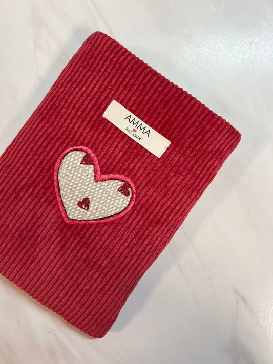 Housse de livre velours côtelé Rouge Valentin