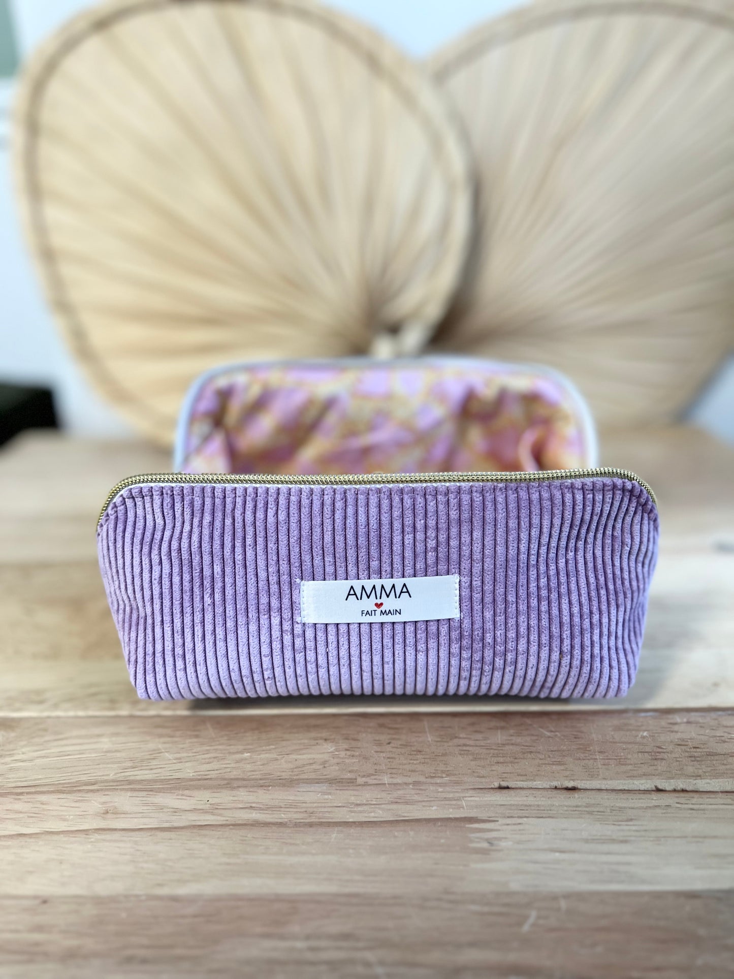Trousse de toilette trésor velours côtelé lavande