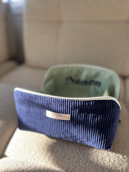 Trousse de toilette Trésor velours côtelé bleu marine