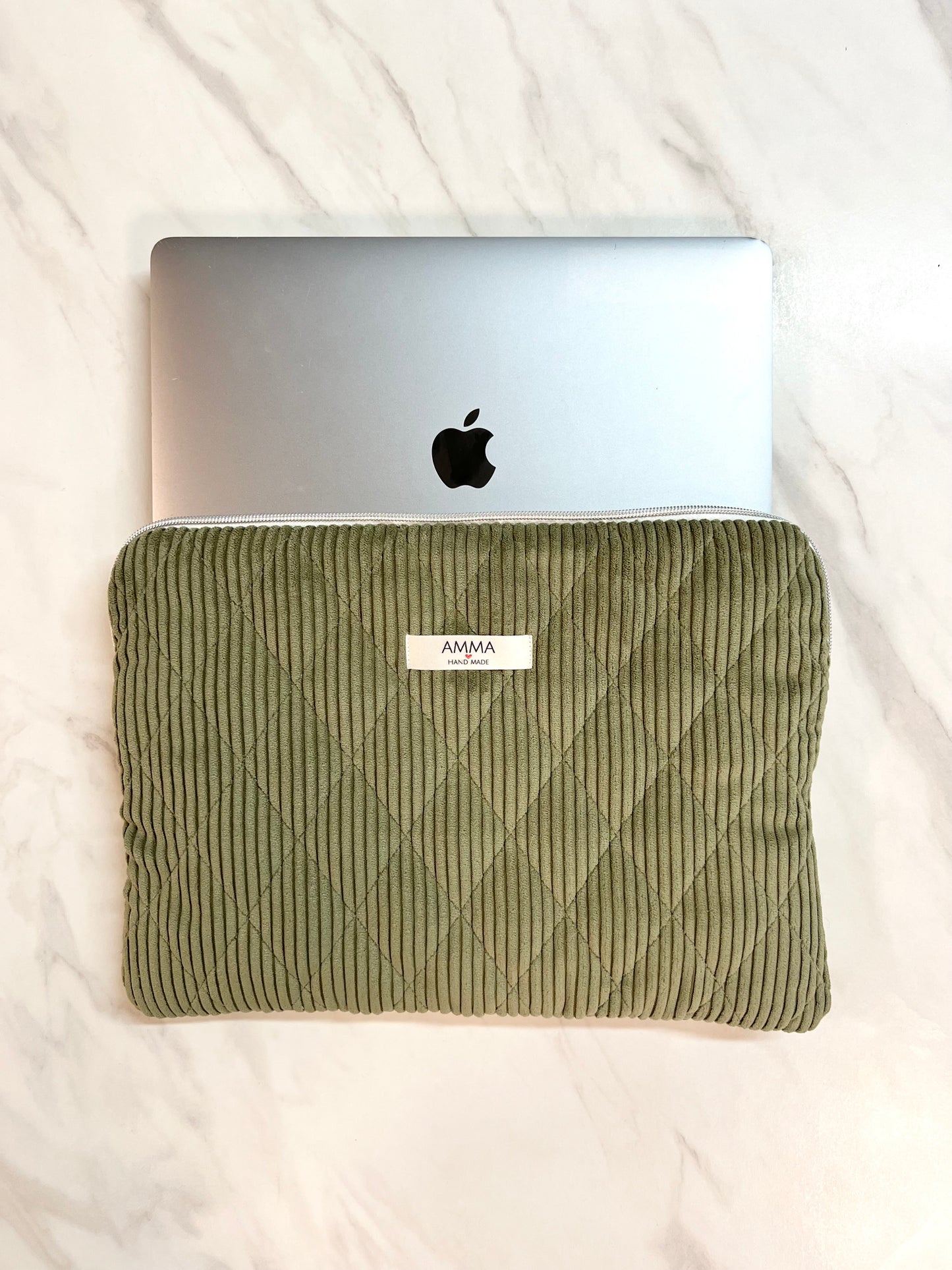 Quilted Corduroy Computer Sleeve - Olive Green