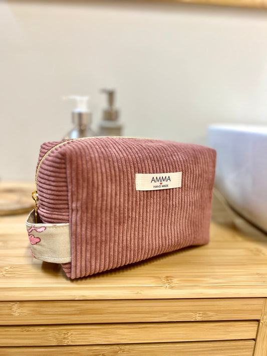 Trousse de toilette velours côtelé Rose