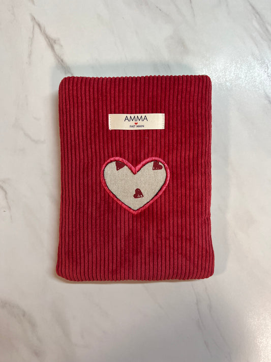 Housse de livre velours côtelé Rouge Valentin