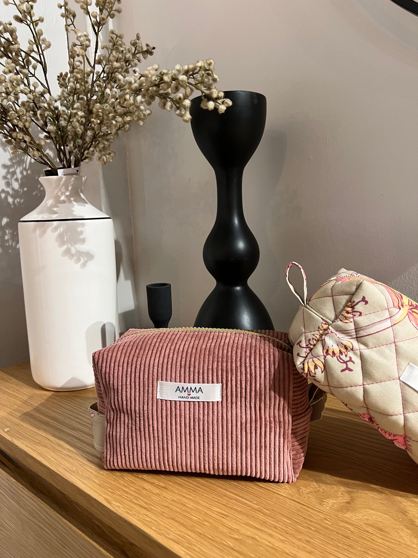 Trousse de toilette velours côtelé Rose