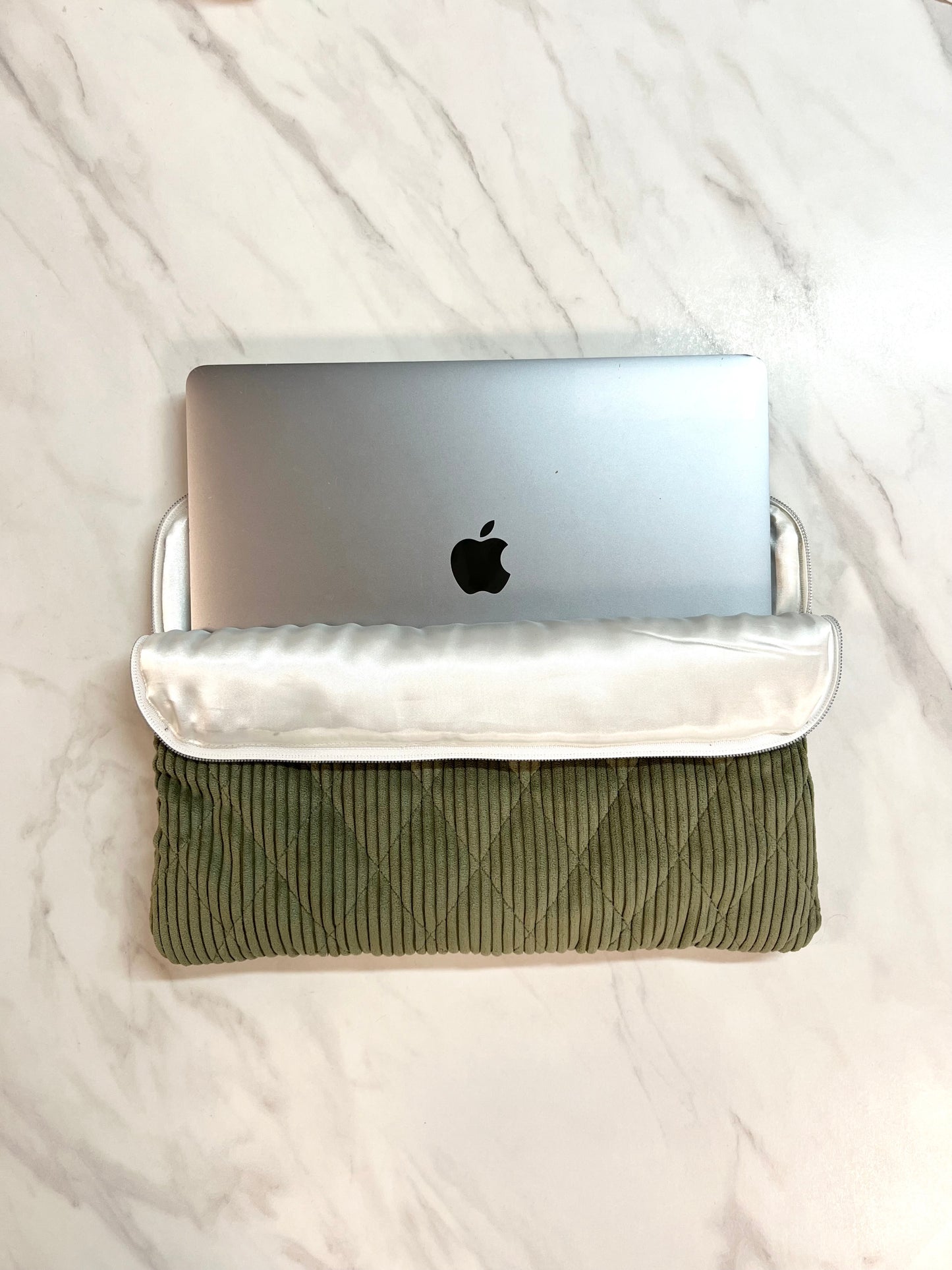 Quilted Corduroy Computer Sleeve - Olive Green
