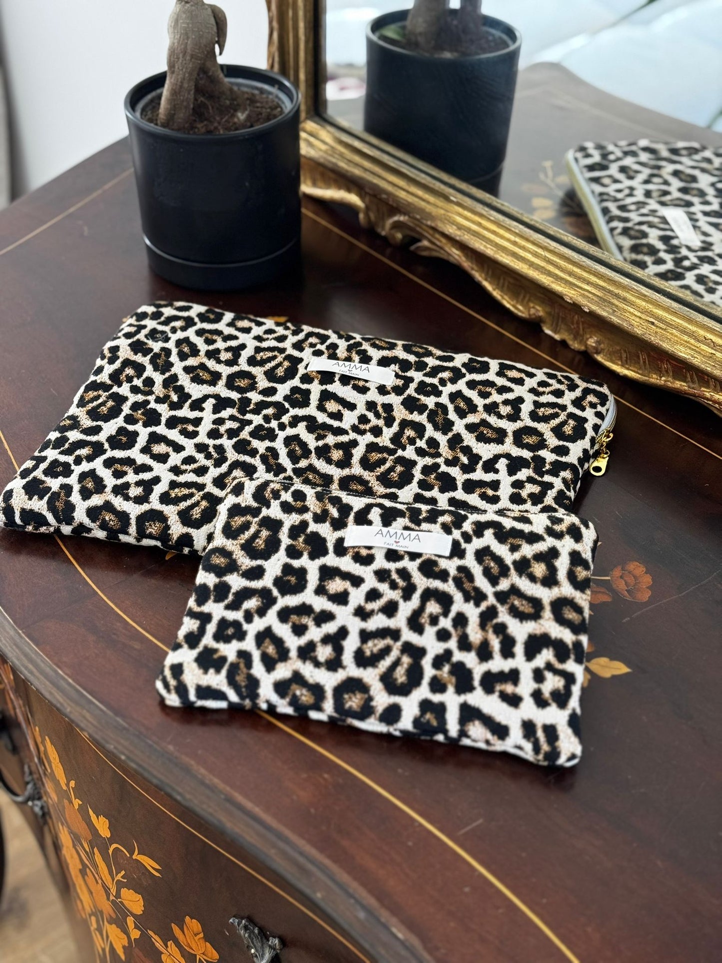 Housse ordinateur tissu jacquard - Léopard