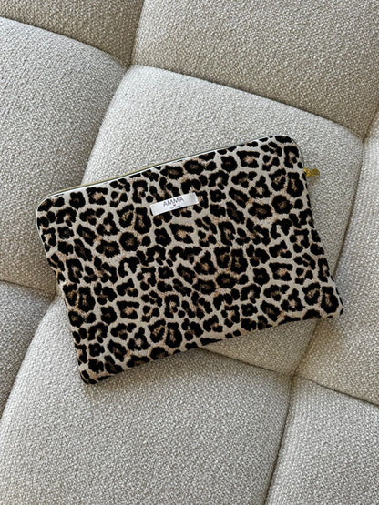 Housse ordinateur tissu jacquard - Léopard