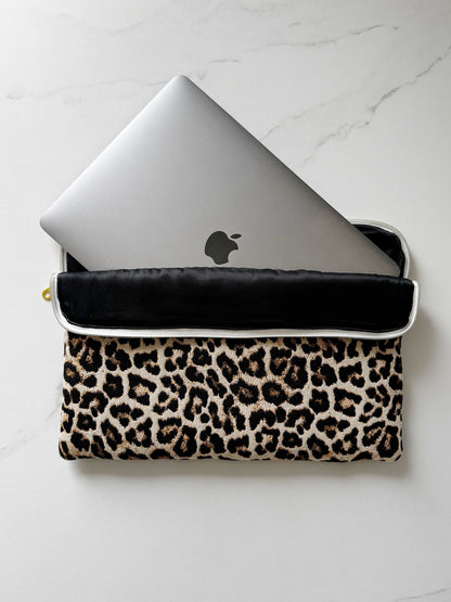 Housse ordinateur tissu jacquard - Léopard