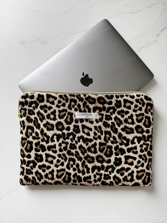 Housse ordinateur tissu jacquard - Léopard
