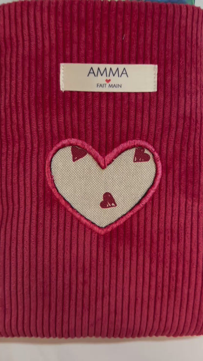 Housse de livre velours côtelé Rouge Valentin