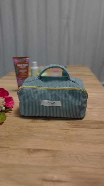 Trousse de toilette Trésor velours côtelé bleu ciel